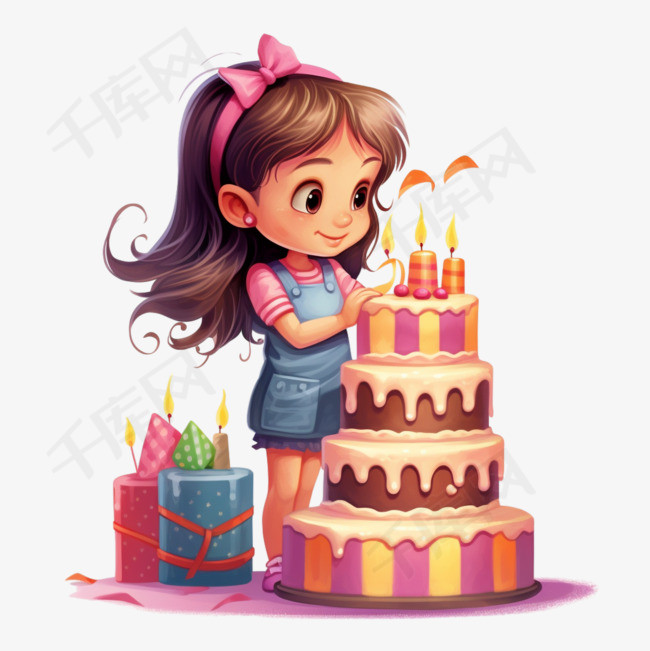 女孩和大生日蛋糕