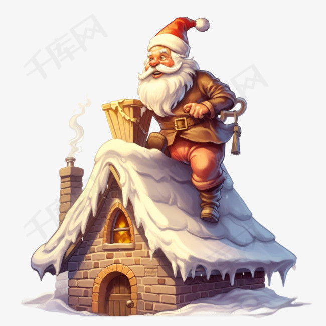 圣诞节前夕，圣诞老人在烟囱旁的