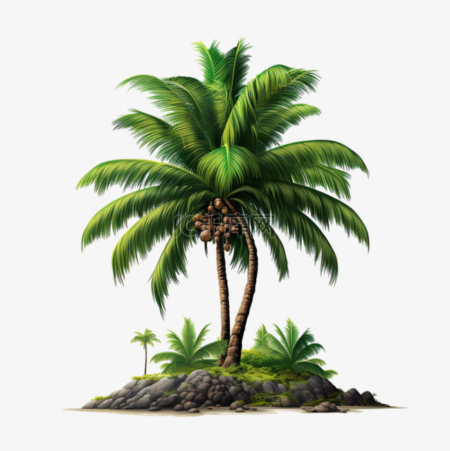 椰树海岛植物热带AI元素立体免