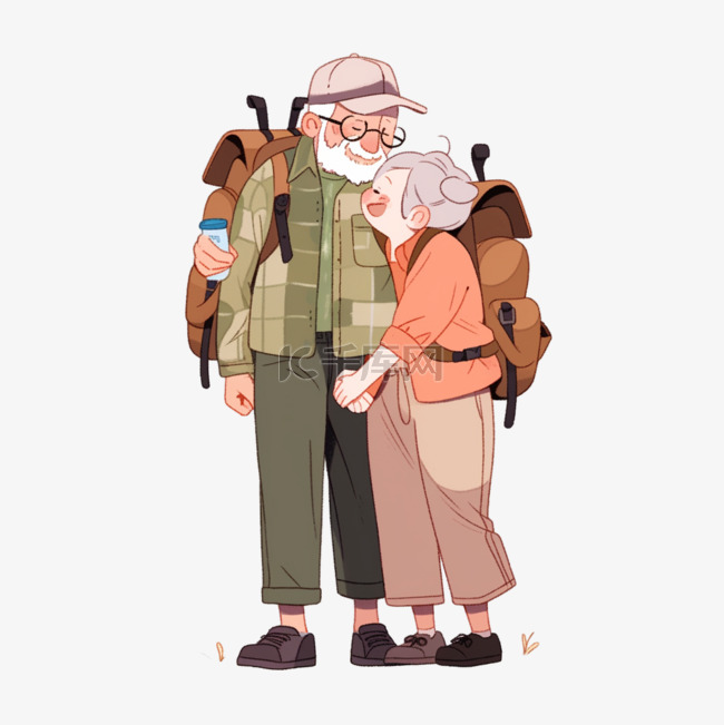 重阳节老人卡通背包旅行元素