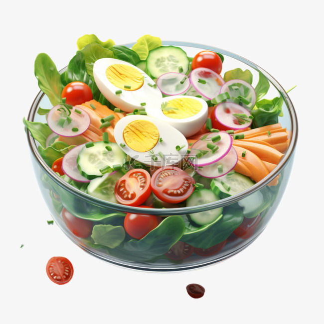 3D渐变蔬菜沙拉美食质感图标生
