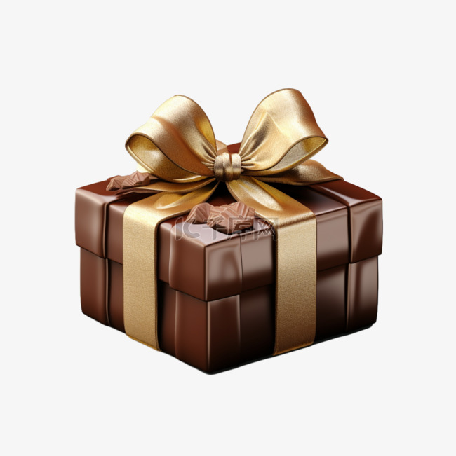 金色丝带巧克力色盒子亮面元素立