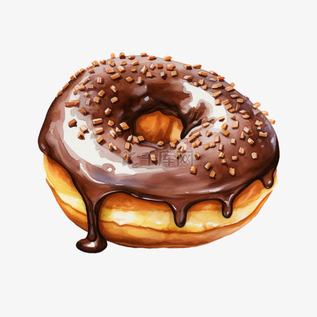 水彩褐色巧克力甜甜圈剪贴画