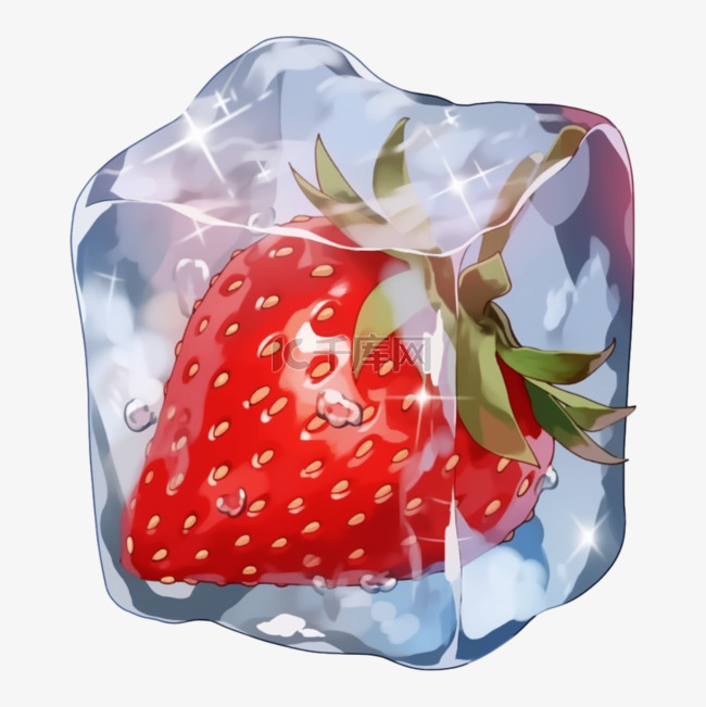 夏季清凉草莓冰块元素