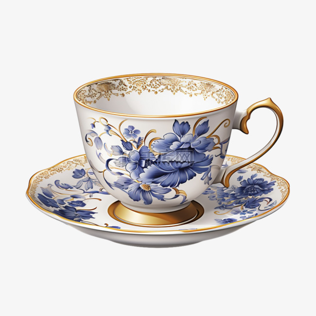 蓝花装饰复古优雅茶杯AI元素立
