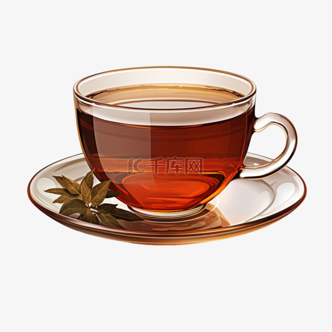 红茶茶杯AI元素立体免扣图案