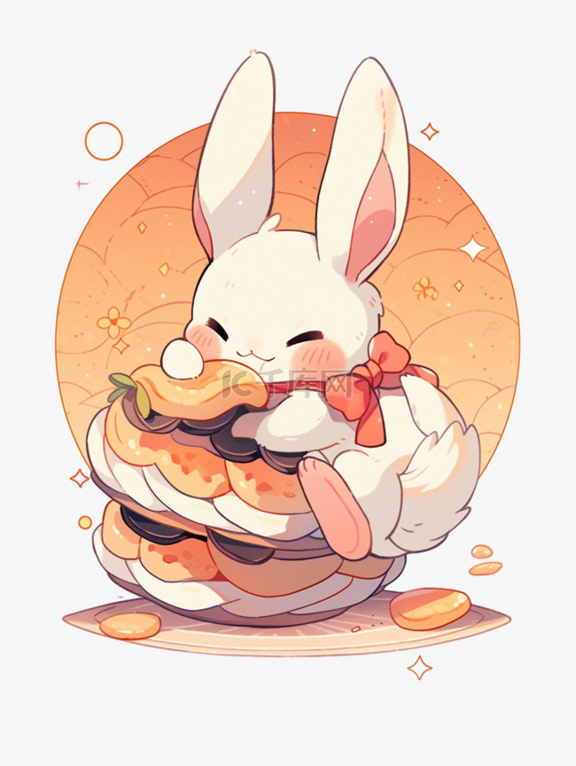 中秋节可爱的卡通兔子吃月饼手绘