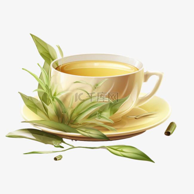 绿茶陶瓷茶杯AI元素立体免扣图案