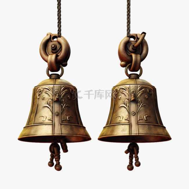 铜铃铃铛古朴质感AI元素立体免