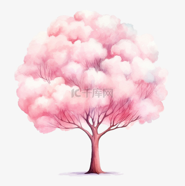 水彩粉色卡通棉花树木免扣元素