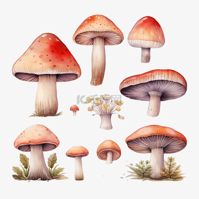 水彩多个蘑菇免扣元素