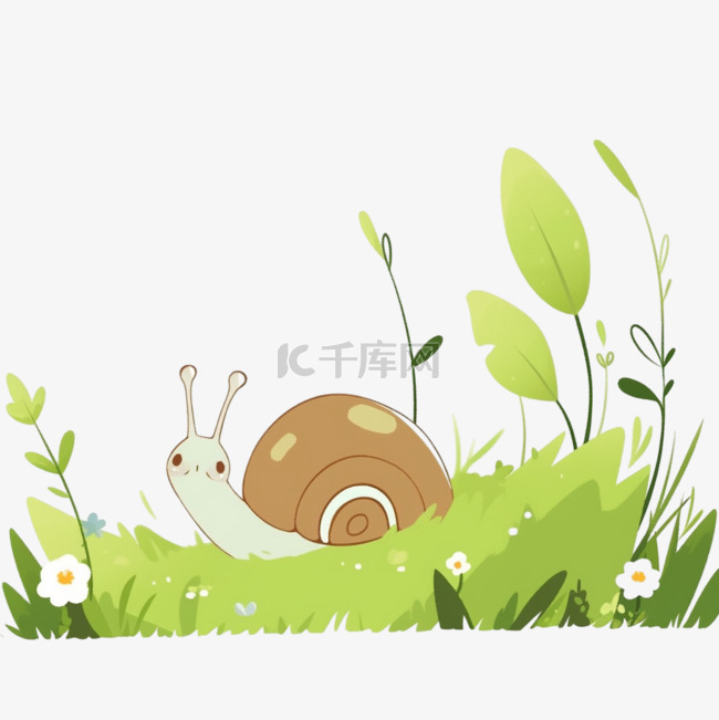 可爱蜗牛花丛中卡通手绘元素