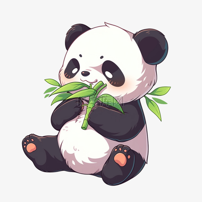 熊猫吃竹子元素卡通手绘