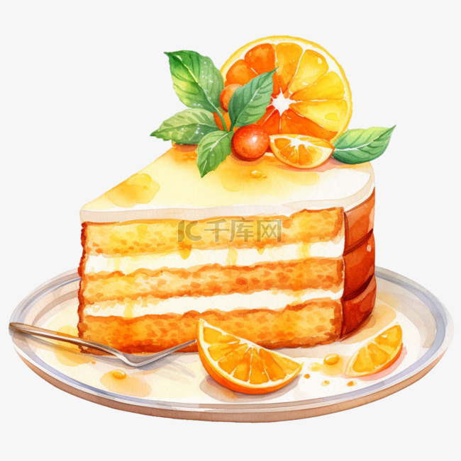 水彩美味奶油橘子蛋糕免扣元素
