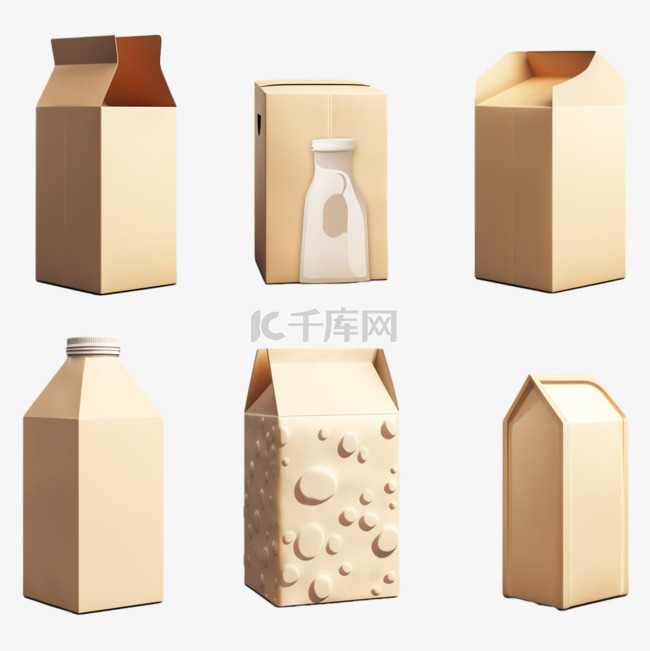 牛奶纸盒各种样式AI立体免扣素材