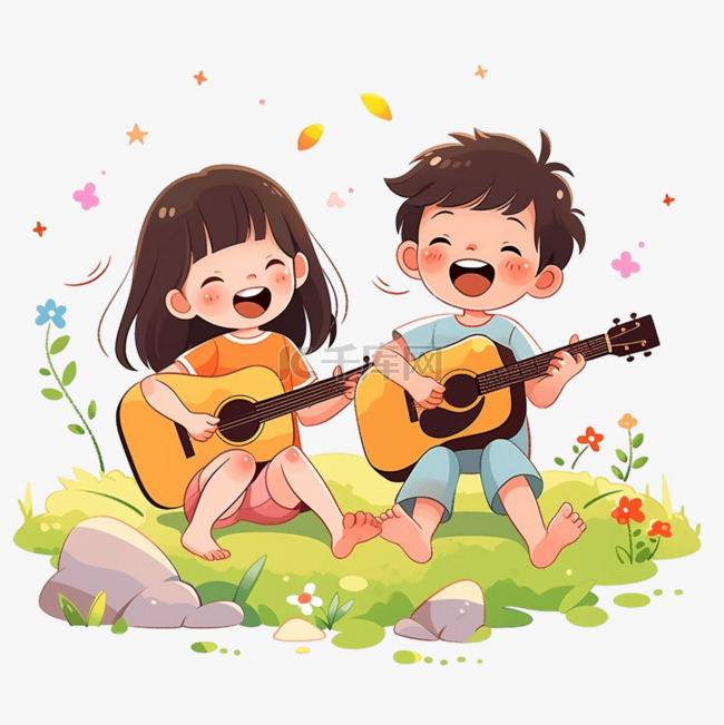 唱歌弹吉他的儿童元素