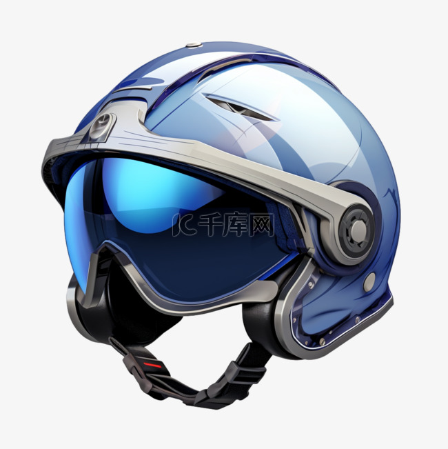 蓝色带眼镜头盔AI立体免扣素材
