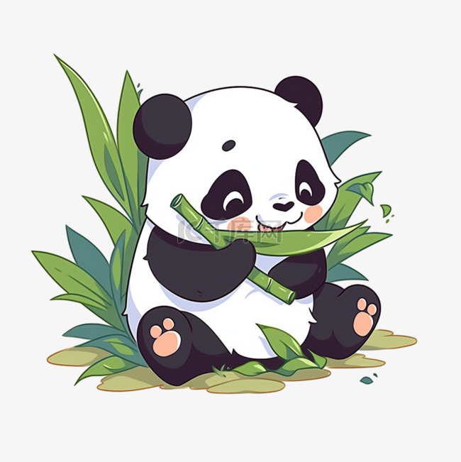 小熊猫开心吃竹子卡通元素