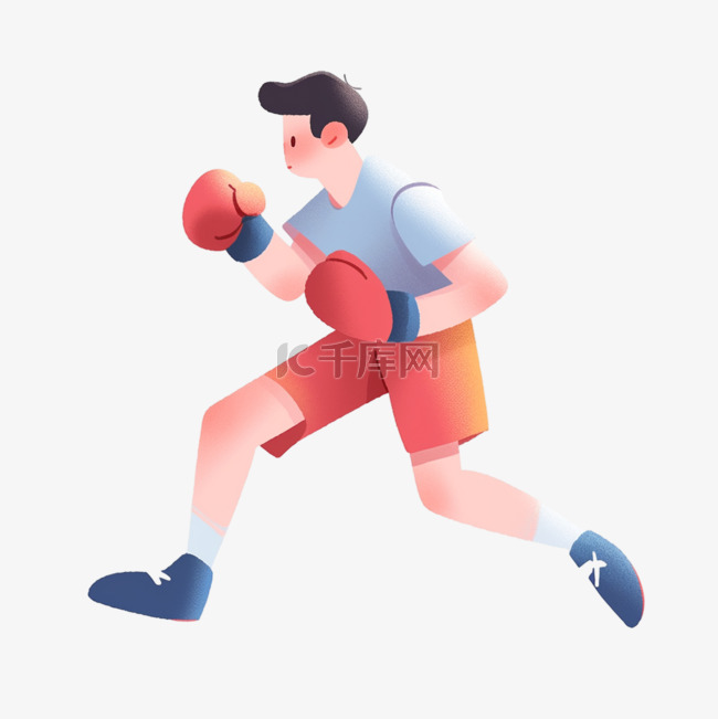 手绘卡通亚运会运动人物男生在拳