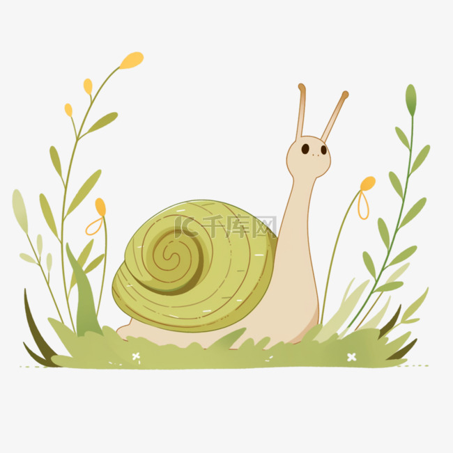 蜗牛花丛中元素卡通手绘