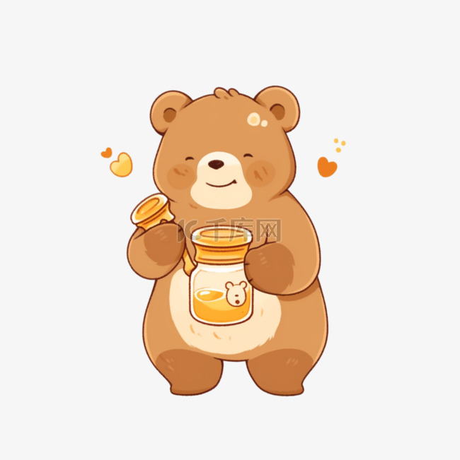 小熊吃蜂蜜元素手绘卡通