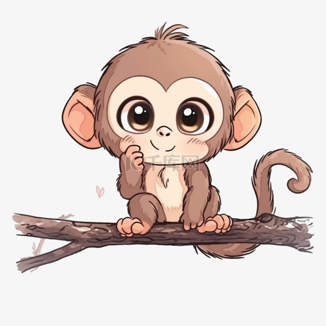树枝上玩耍的猴子卡通手绘元素