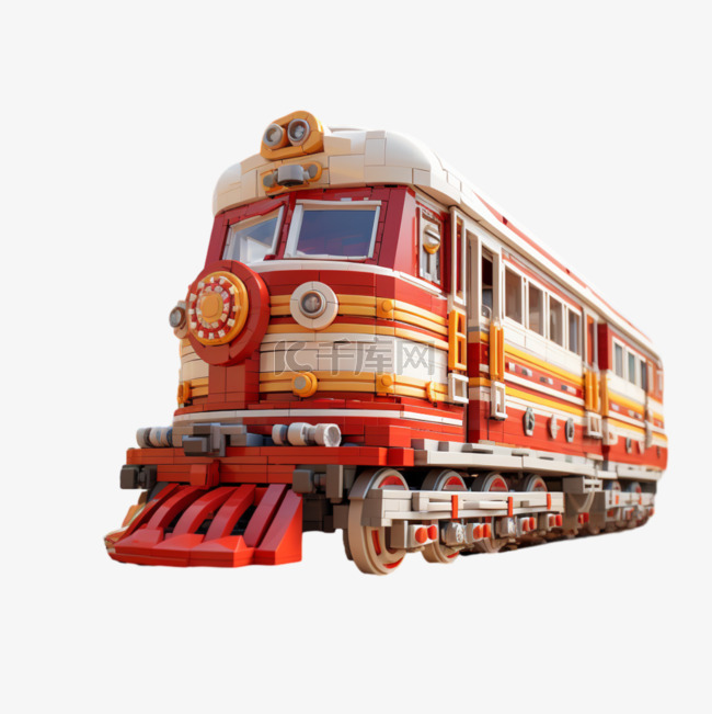 火车玩具像素风格积木像素艺术黄