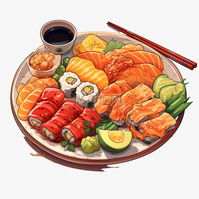 扁平风美味味蕾美食寿司插画食物