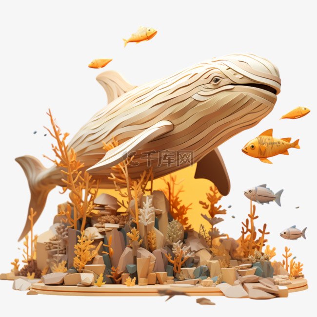 3D乐高动物鲸鱼像素风积木黄色