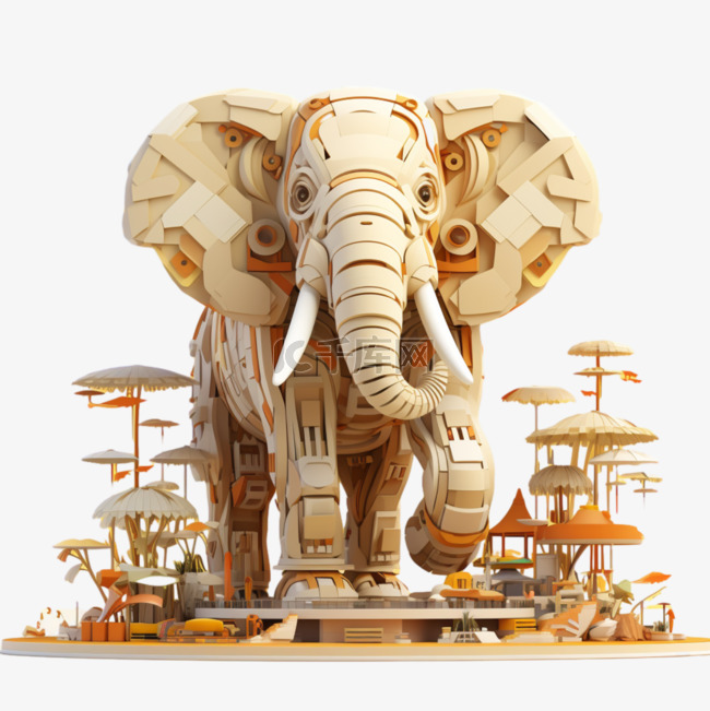 像素风积木乐高动物大象3D黄色