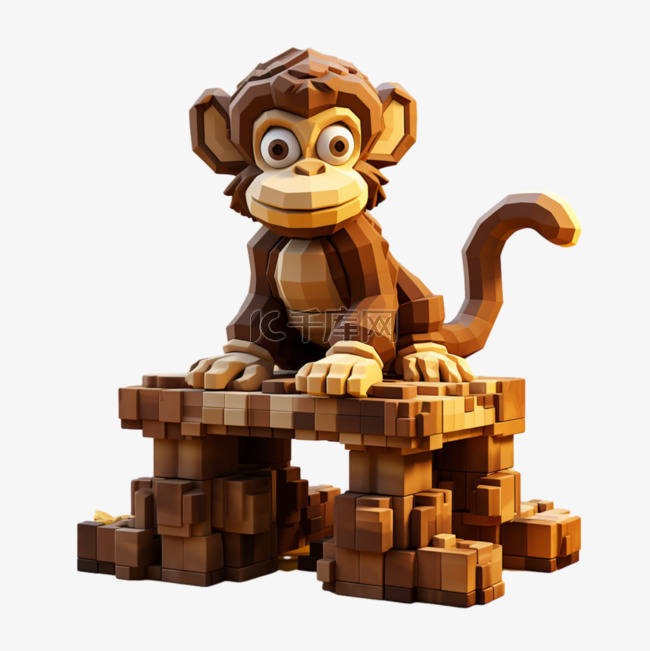 乐高动物像素风积木3D可爱猴子