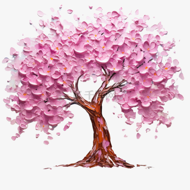 油画风格植物风景画装饰美观樱花