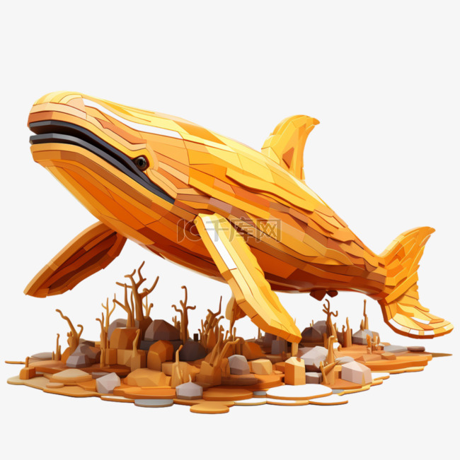 3D鲸鱼乐高动物像素风积木黄色