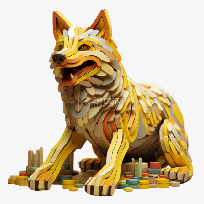 3D乐高动物像素风积木黄色动物