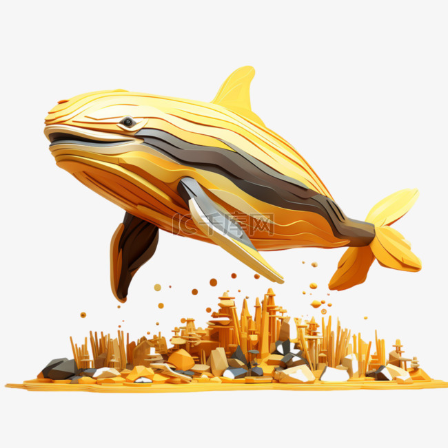 3D乐高动物像素风鲸鱼积木黄色