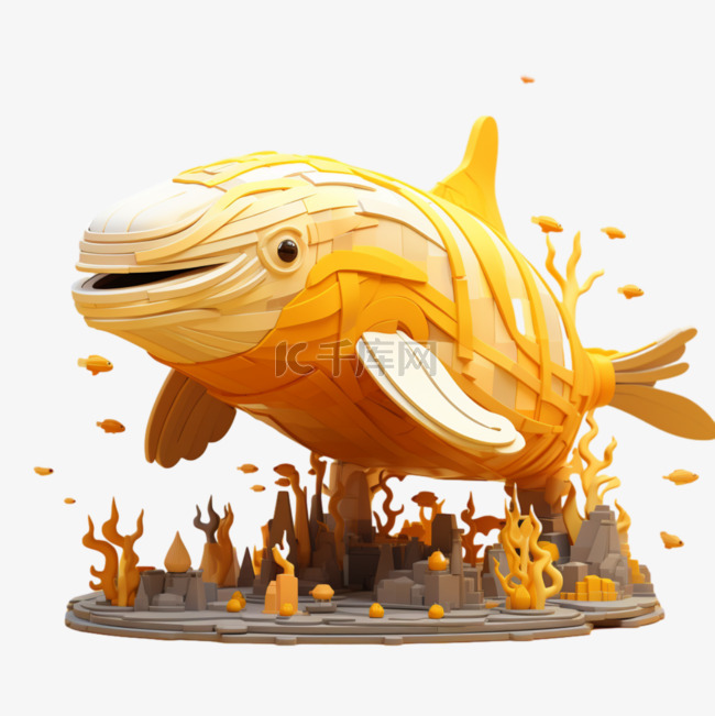 乐高鲸鱼动物像素风积木3D黄色