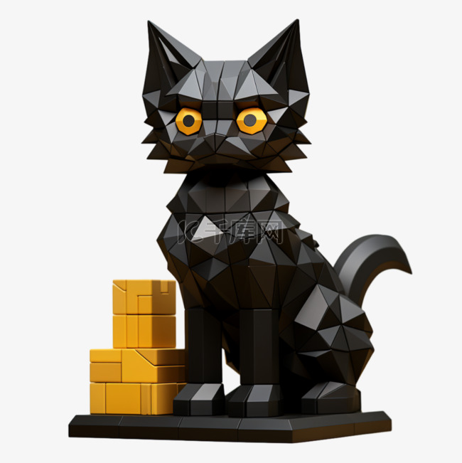 像素风积木乐高猫咪动物3D黄色动物素材图片免费下载-千库网