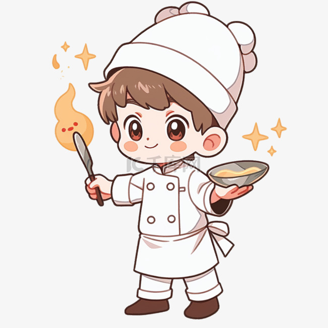 卡通手绘小男孩厨师元素