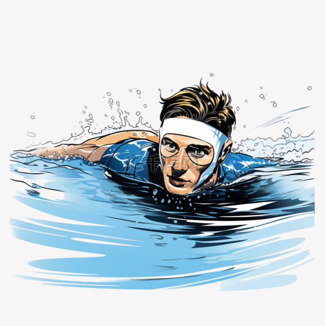 游泳马克笔风格亚运会运动员竞赛