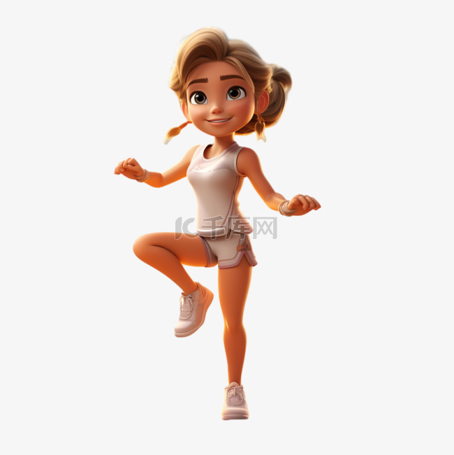单腿跳健身女孩AI元素立体免扣
