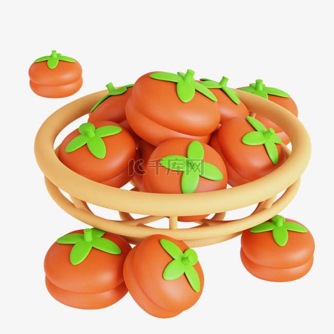3D秋季果实柿子秋天美食