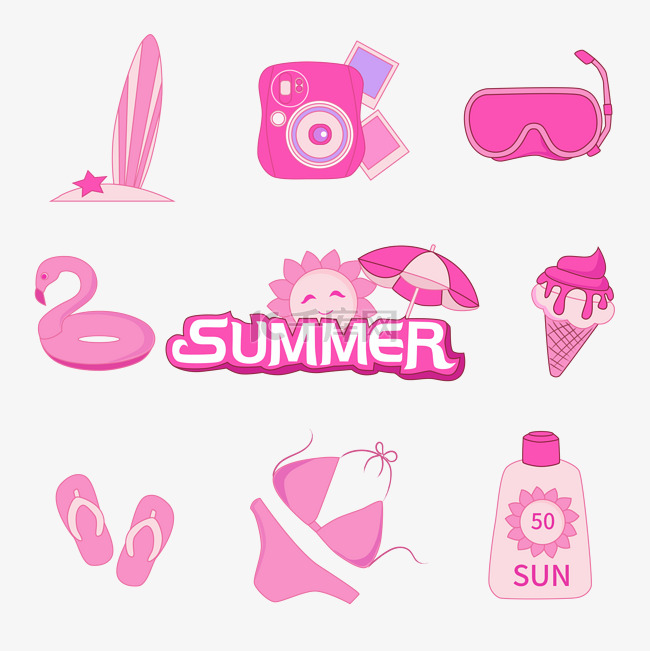 粉红芭比夏天贴纸装饰