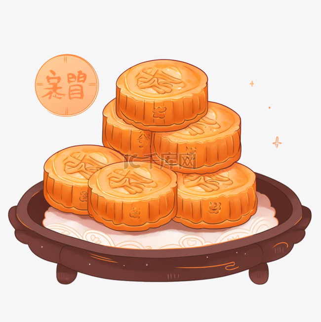 中秋节手绘美食餐盘中的月饼34