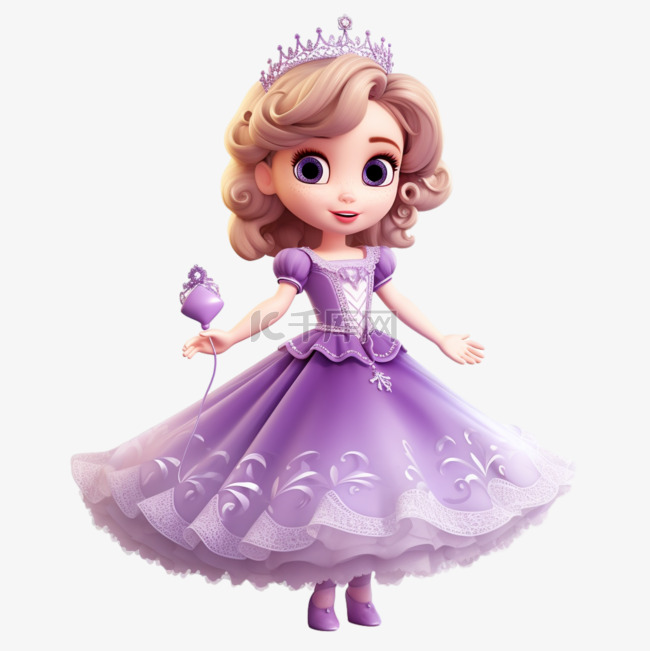 3d卡通美丽紫色小公主免扣元素