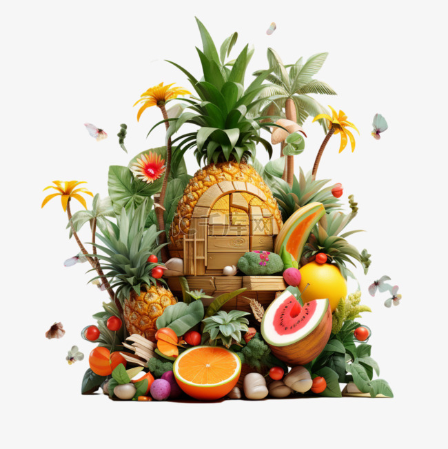 夏季热带水果植物特色合成AI元