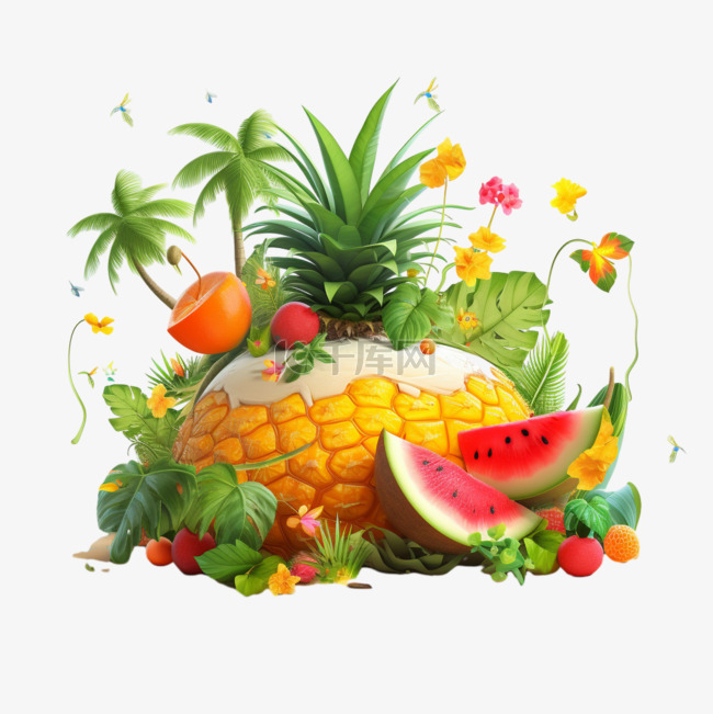 夏季热带水果植物合成AI元素免