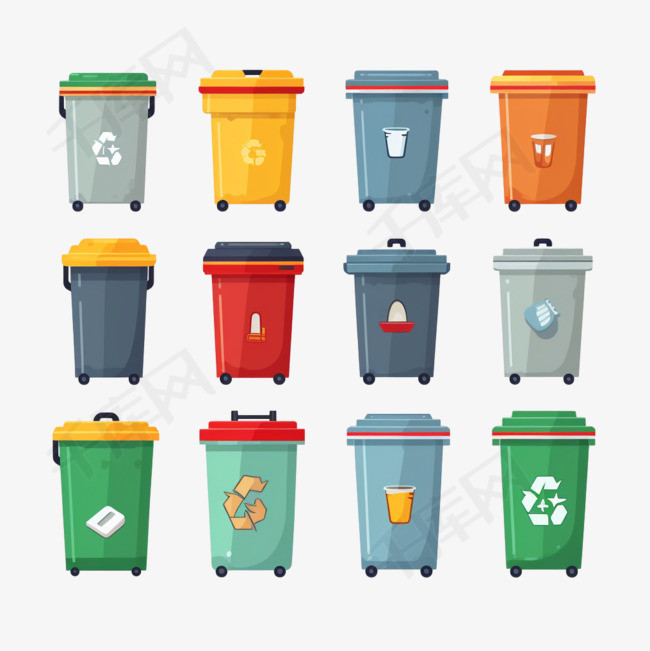 卡通平面垃圾分类垃圾桶图标4