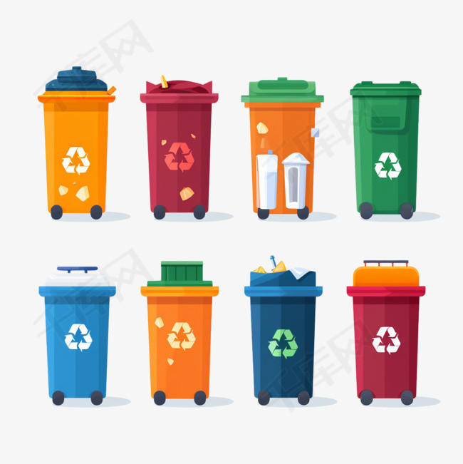 卡通平面垃圾分类垃圾桶图标2