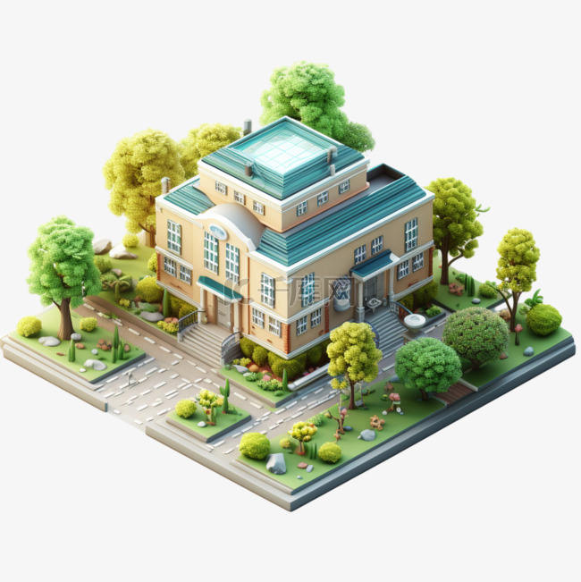 学校建筑校园3D绿植立体建模学习