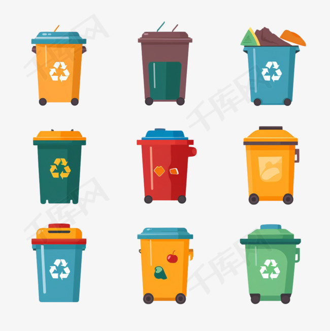 卡通平面垃圾分类垃圾桶图标3